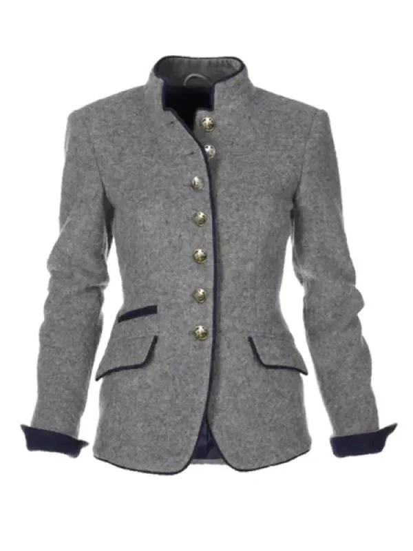 Women's Tailored Winter Jacket Classic High Collar Button Design