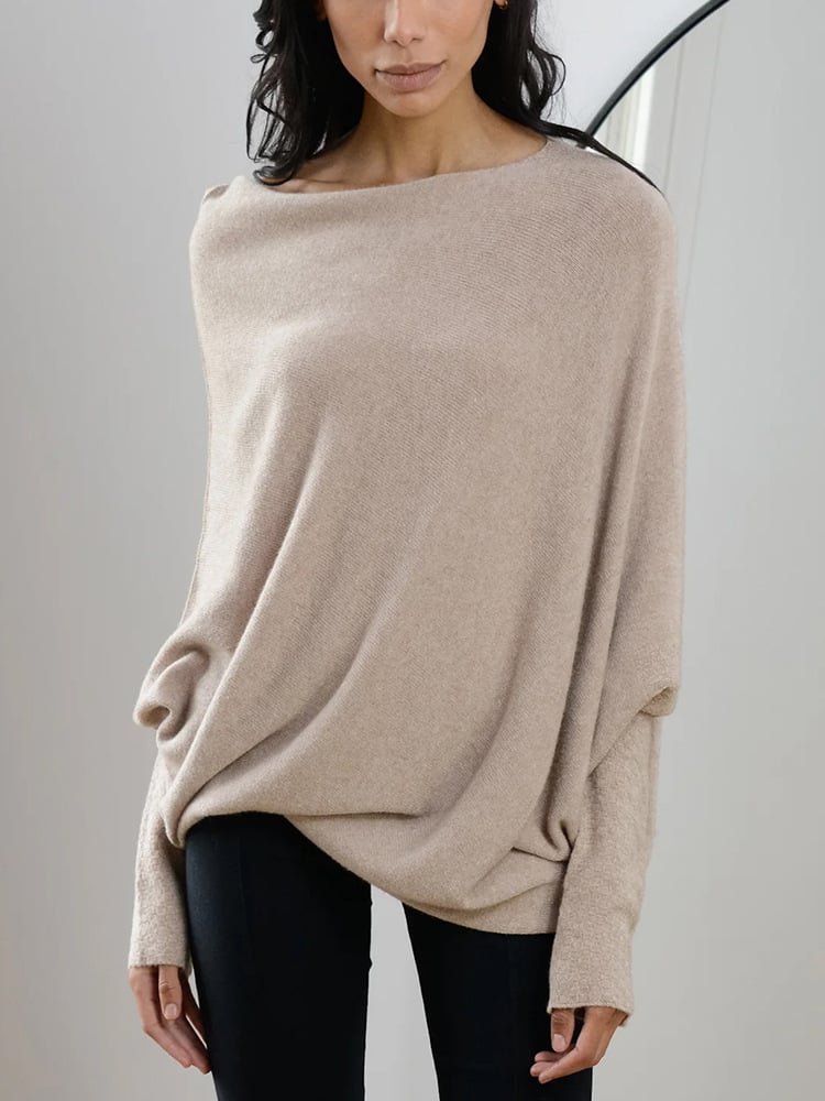 Women Pullover Sweater Classic Solid Long Sleeve Relaxed Fit Style