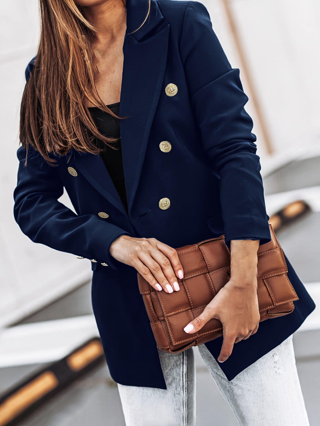 Women's Structured Blazer with Button Details for Autumn Winter Wear