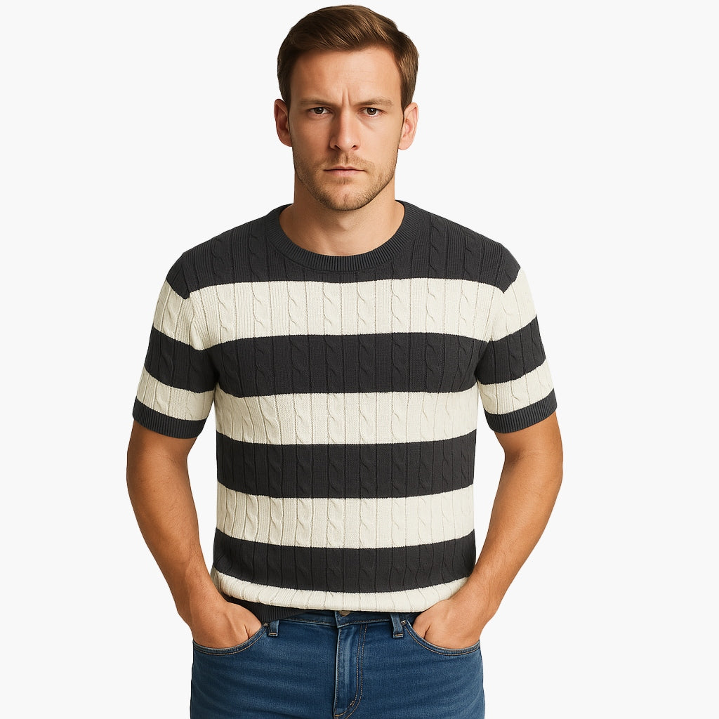 Elegant Striped Cable Knit T-Shirt