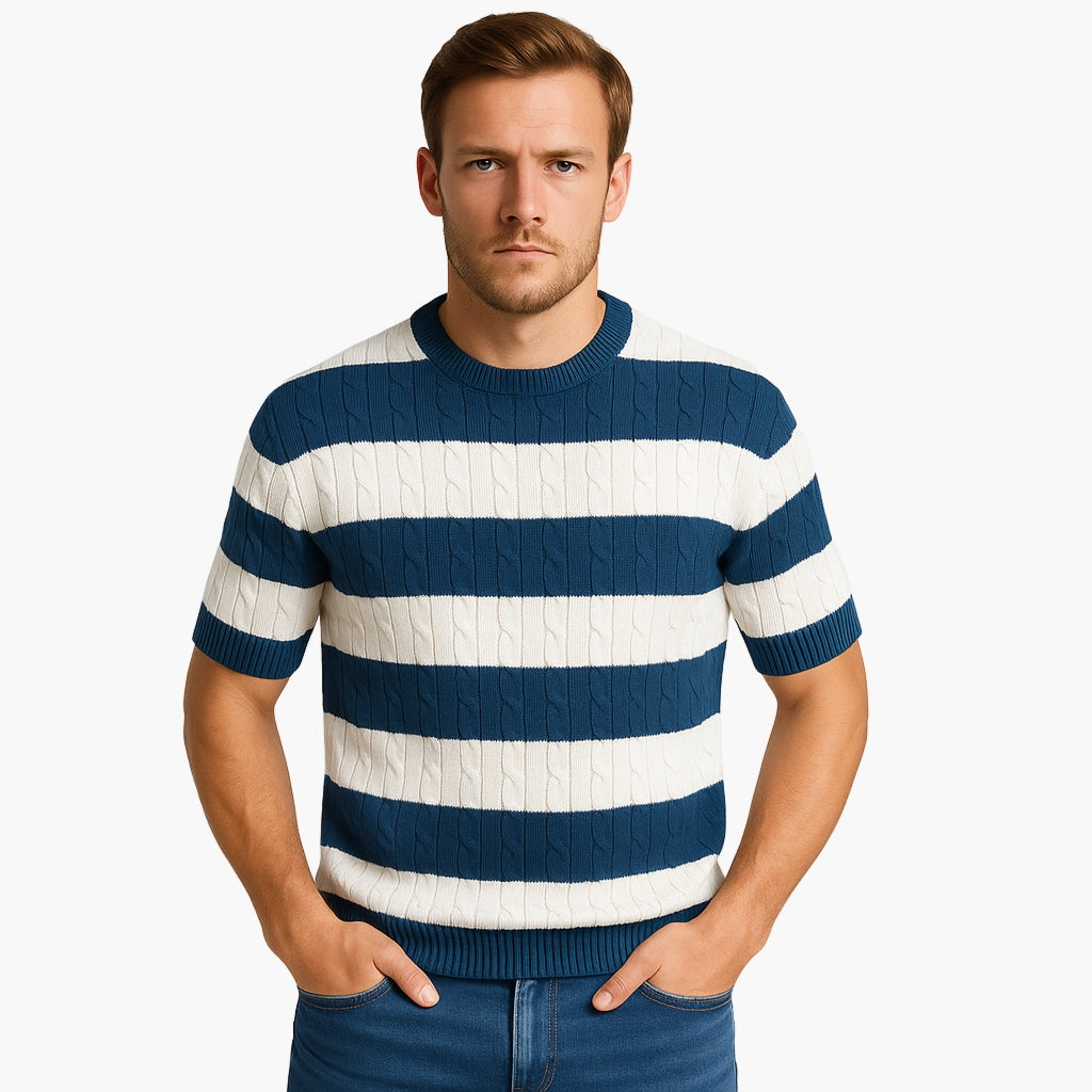 Elegant Striped Cable Knit T-Shirt