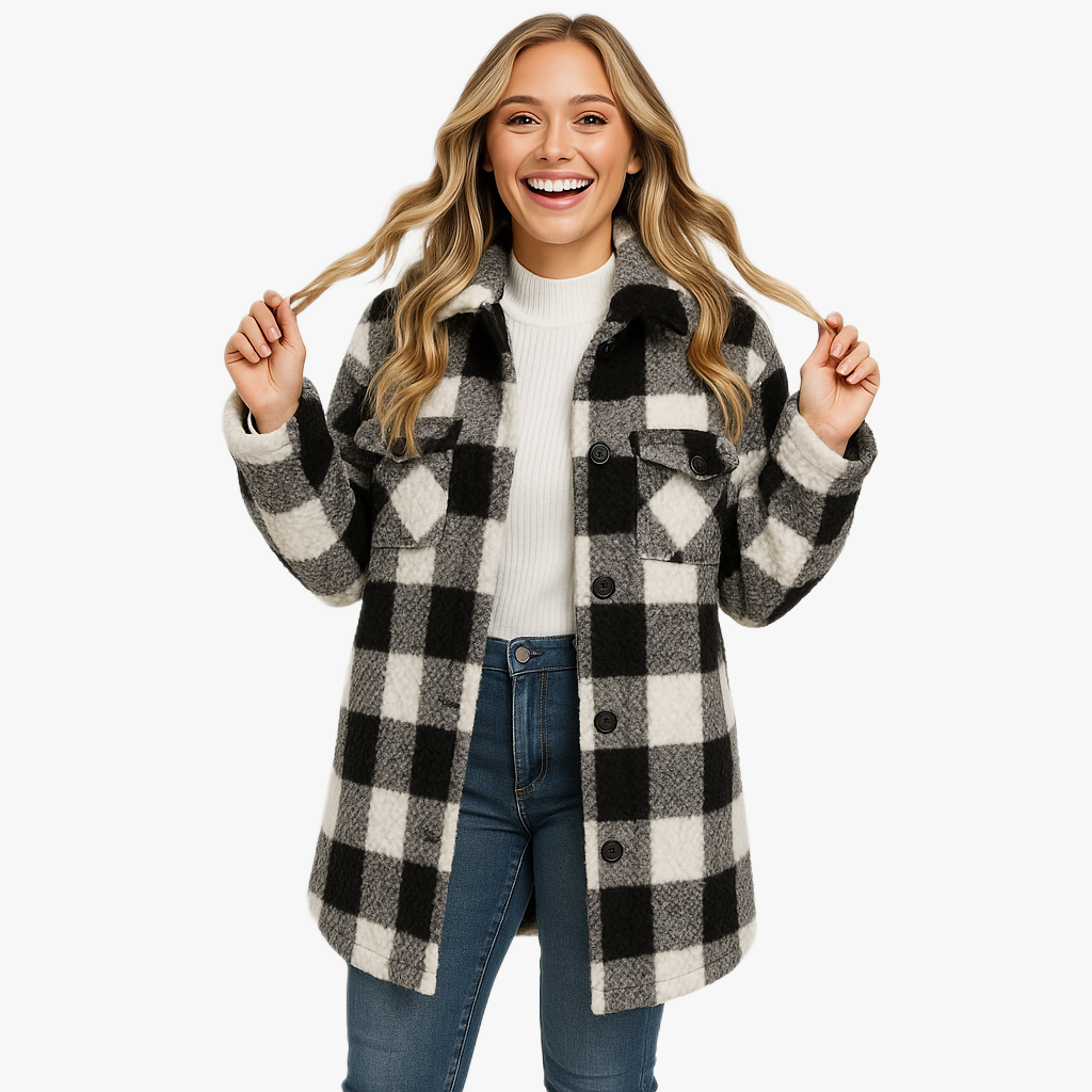 Stylish Warm Checked Winter Coat for Women