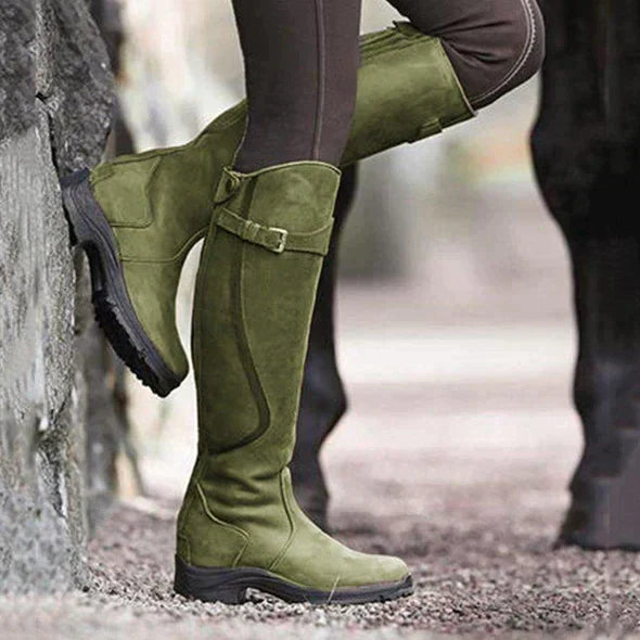 Women's Knee-High Waterproof Cowboy Boots with Buckle