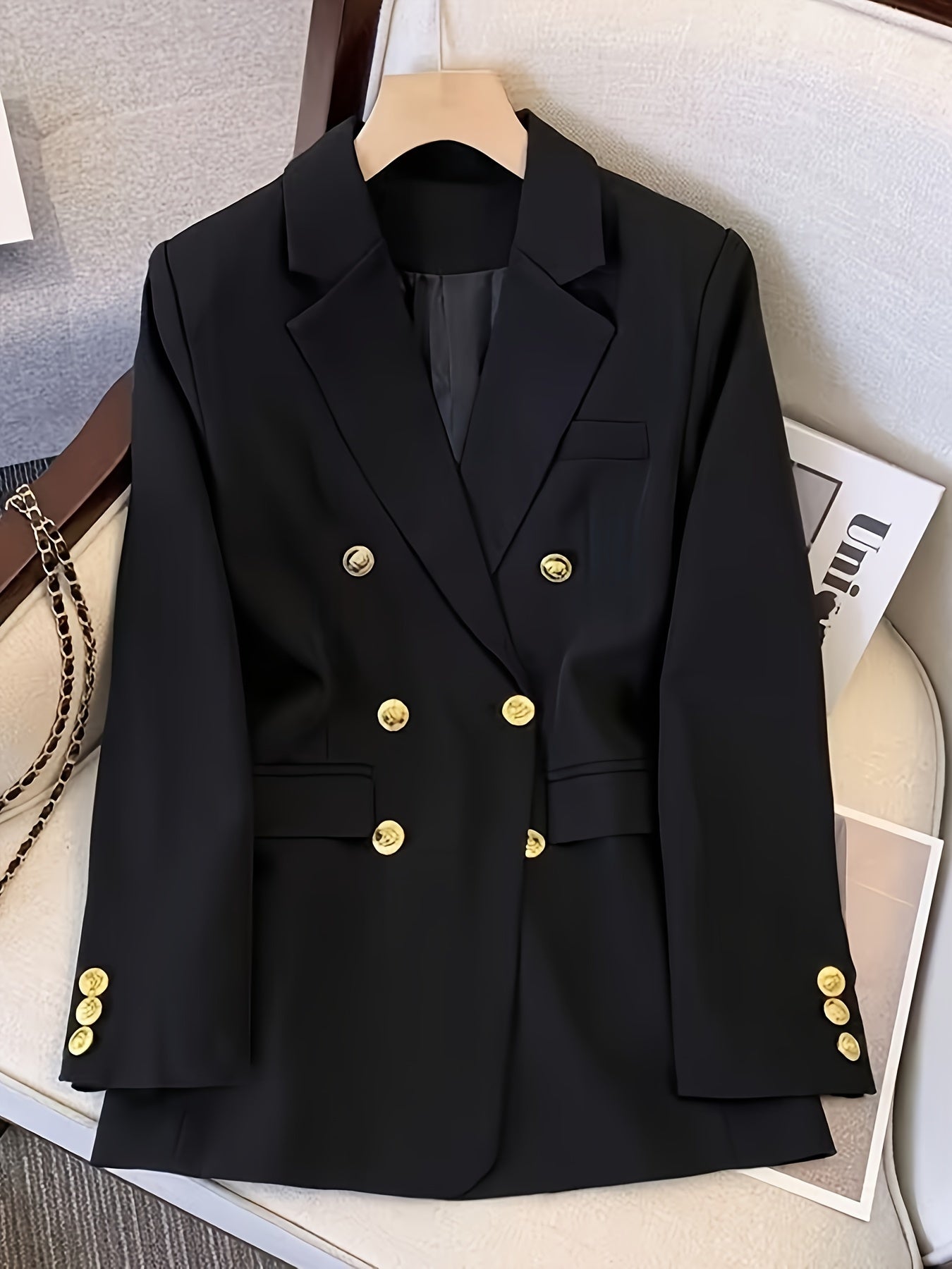 Women’s Fitted Formal Blazer with Classic Gold Button Design