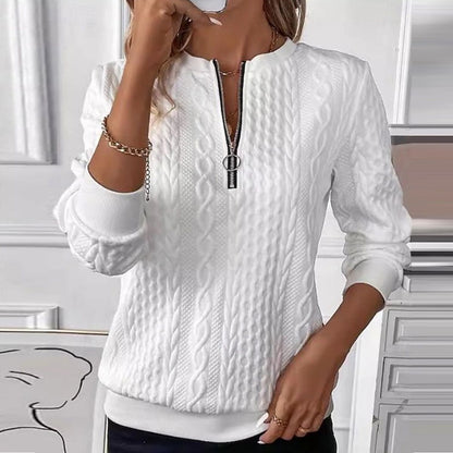 Women Jumper Classic White Long Sleeve Style with Front Zip Detail