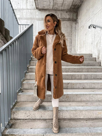 Women’s Classic Winter Trench Coat Cozy Knee-Length Outfit