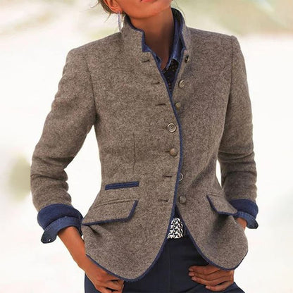 Women's Tailored Winter Jacket Classic High Collar Button Design