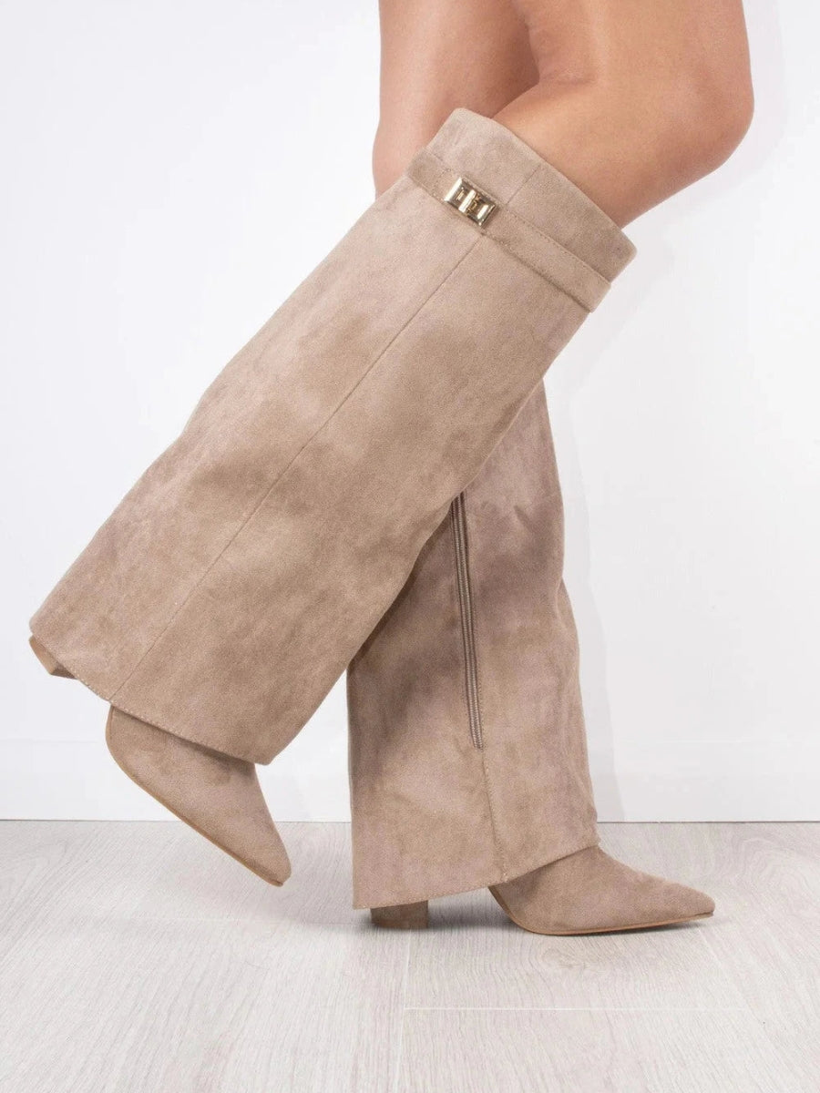 Women's Chic Knee High Boots – Block Heel & Flare Detail
