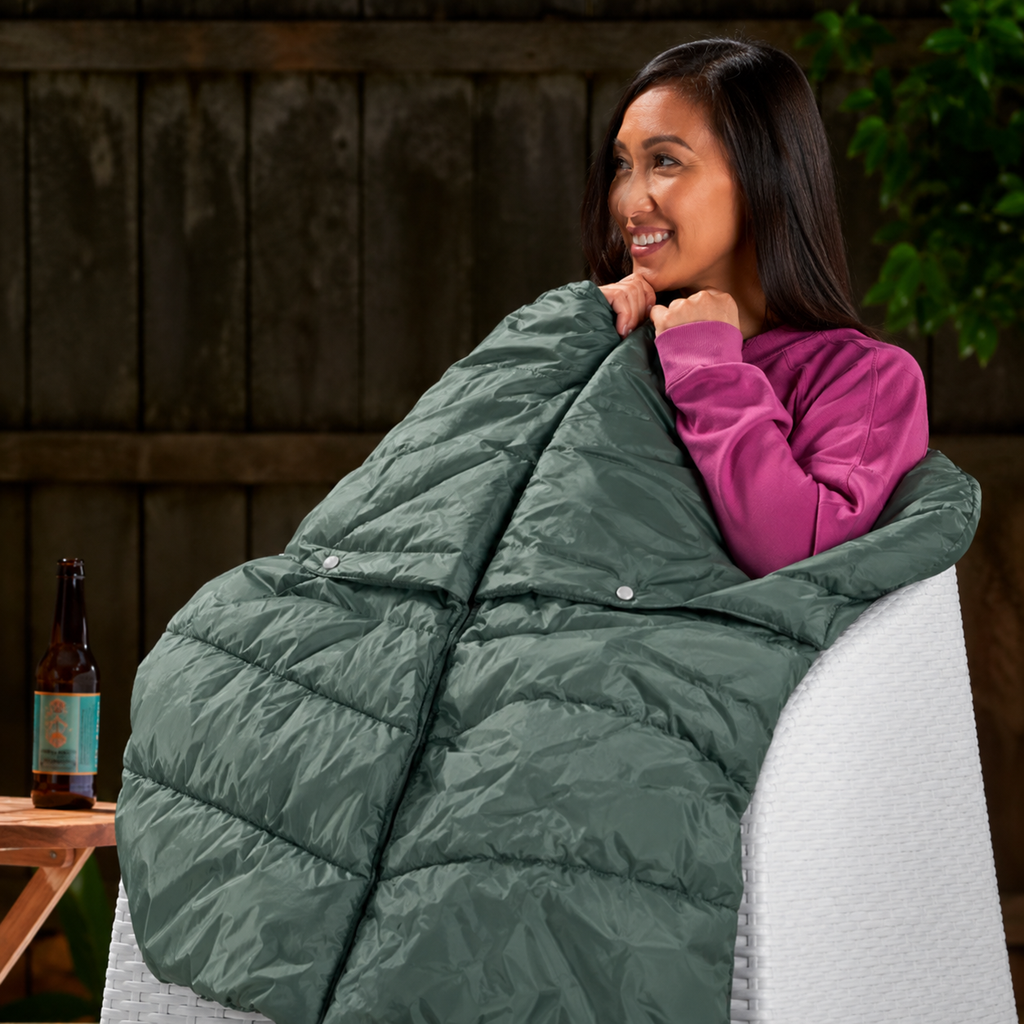 Coperta riscaldata da esterno con power bank USB portatile alimentato a batteria e tre zone di riscaldamento