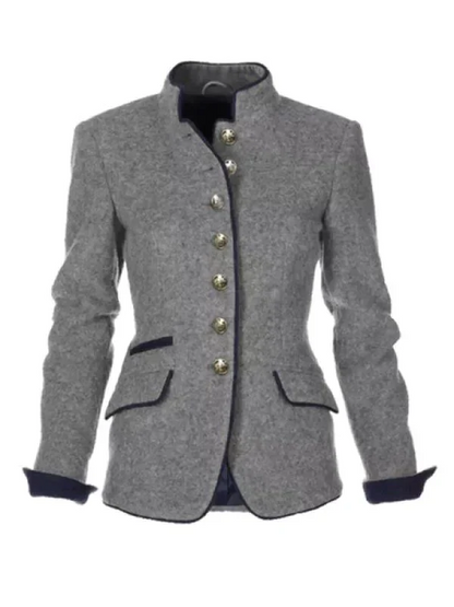 Women's Tailored Winter Jacket Classic High Collar Button Design