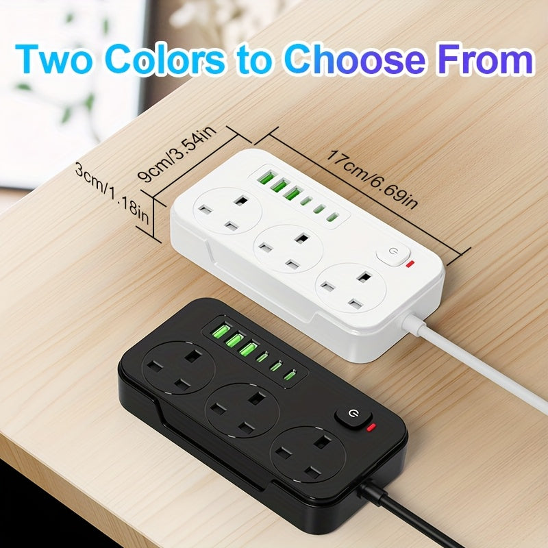 Prodlužovací přívod s 3 zásuvkami, 6 USB porty a 2m prodlužovacím kabelem – 13A