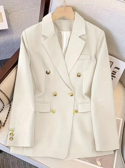 Women’s Fitted Formal Blazer with Classic Gold Button Design