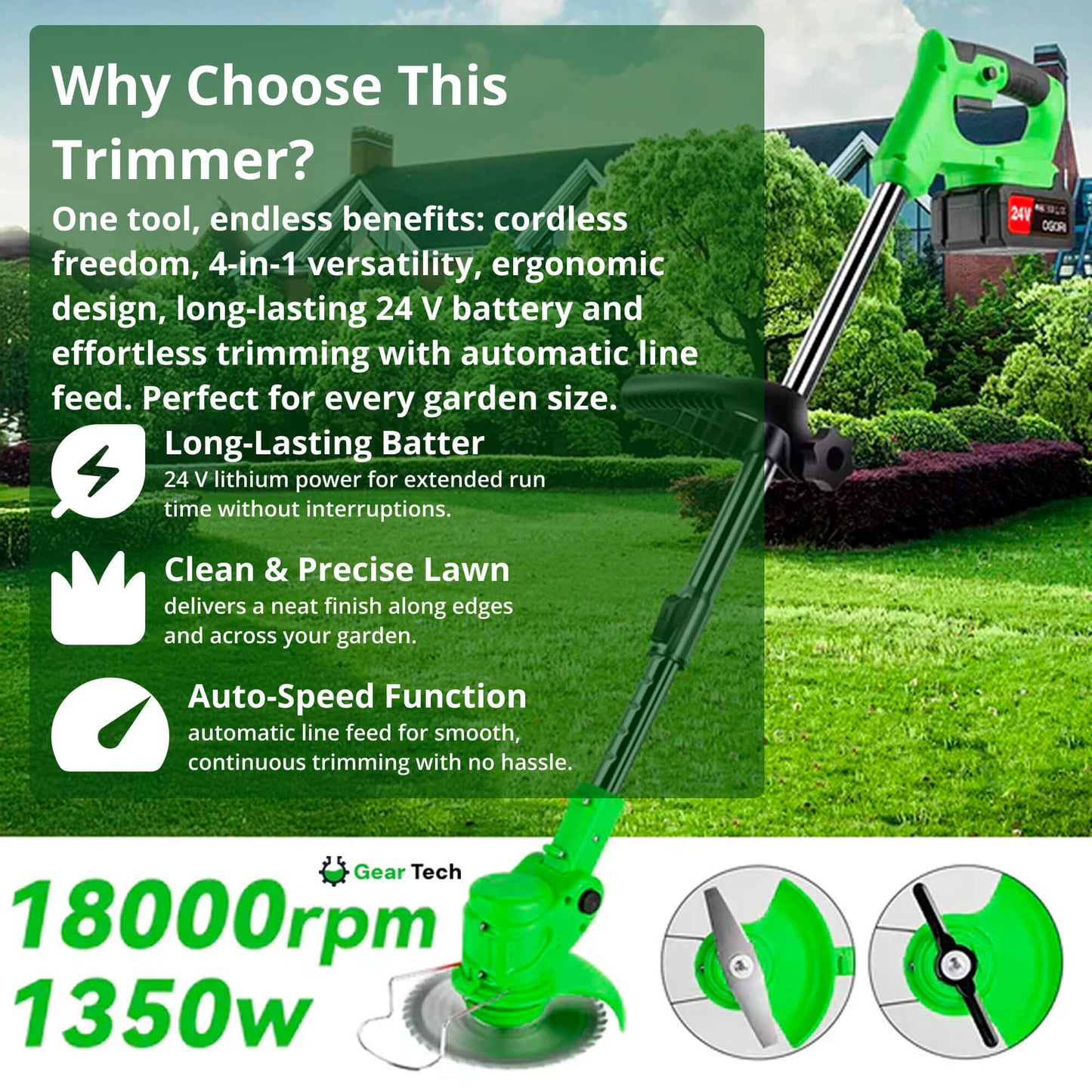 Adjustable Cordless Grass Trimmer for Garden Edges