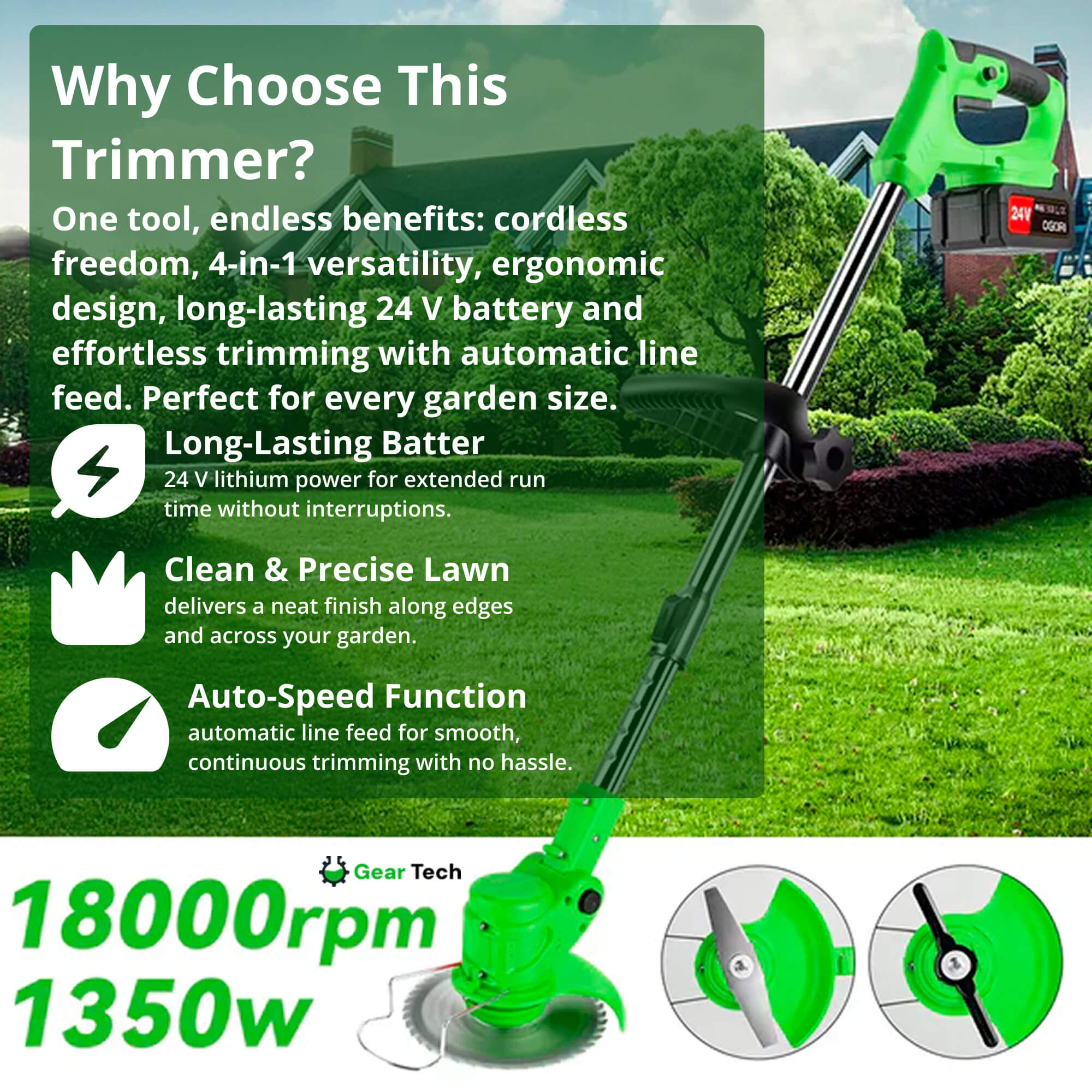 Adjustable Cordless Grass Trimmer for Garden Edges