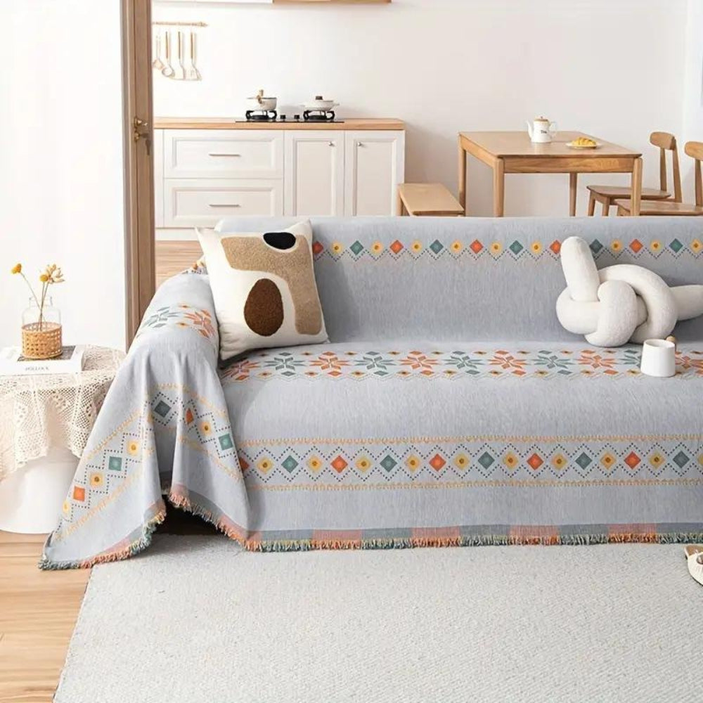 Boho Sofa Cover Stylish Tassel Design with Non‑Slip Protection