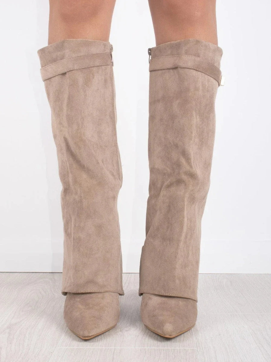 Women's Chic Knee High Boots – Block Heel & Flare Detail