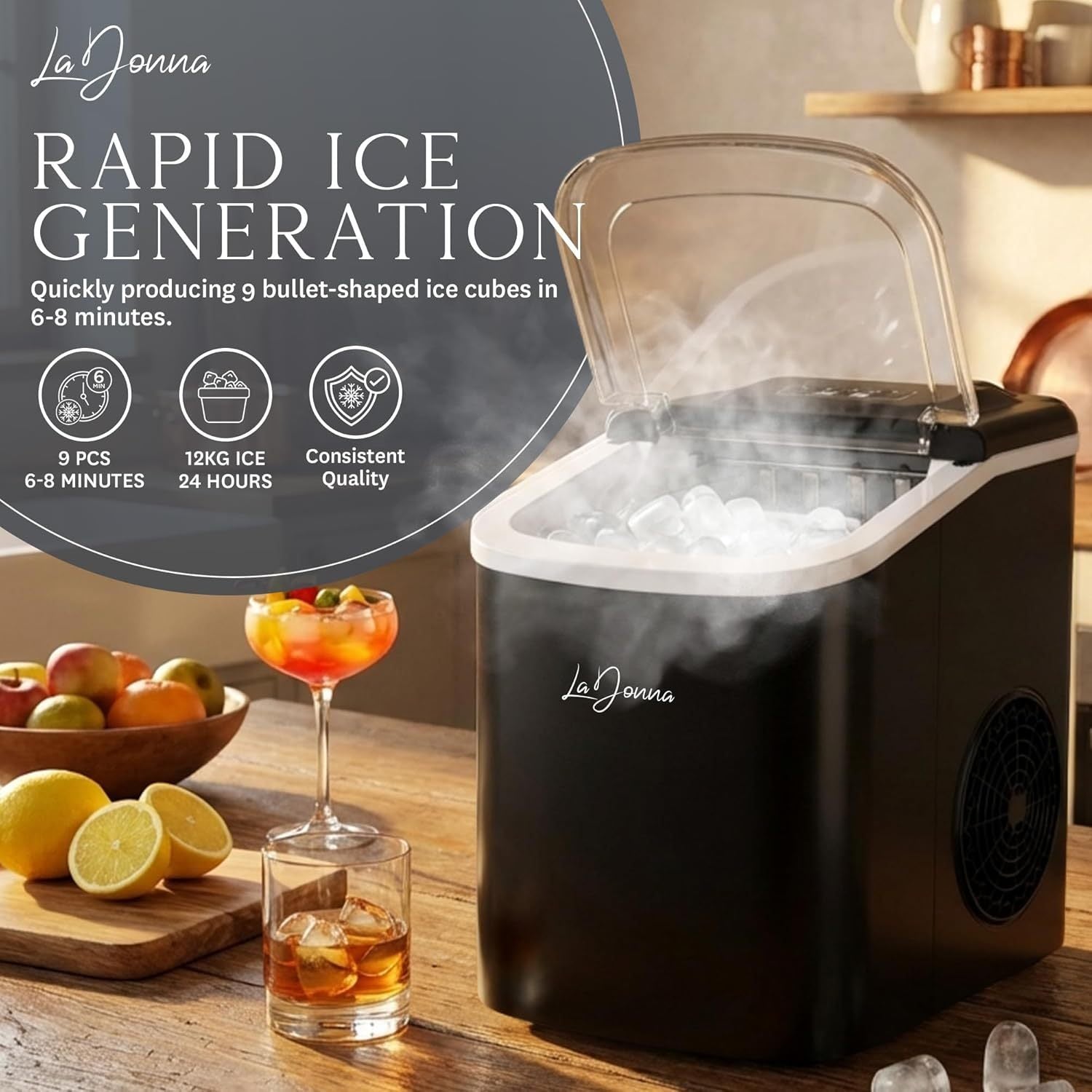 Tragbare Eismaschine mit Selbstreinigung und zwei Eisgrößen