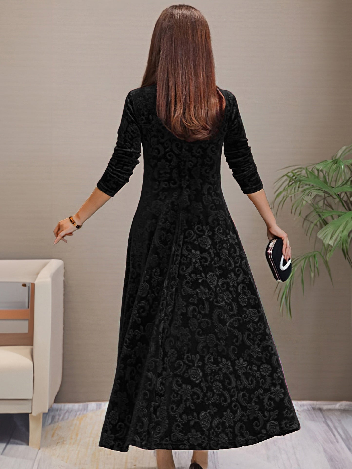 Women’s Floral Formal Dress Plus Size V-Neck Long Sleeve Style