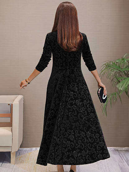 Women’s Floral Formal Dress Plus Size V-Neck Long Sleeve Style