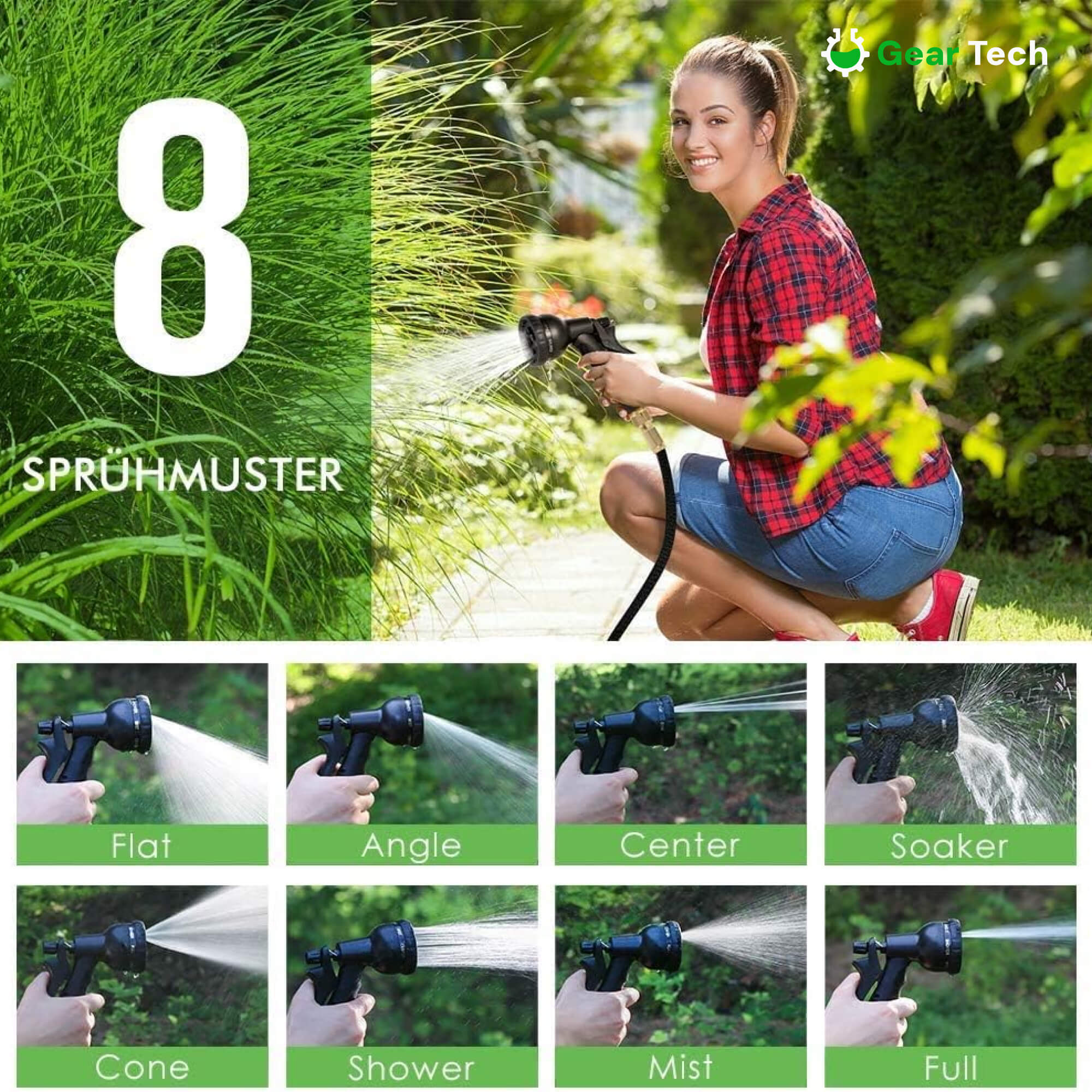 Expandable Garden Hose with 8‑Mode Spray Nozzle Leak‑Proof & Anti‑Kink