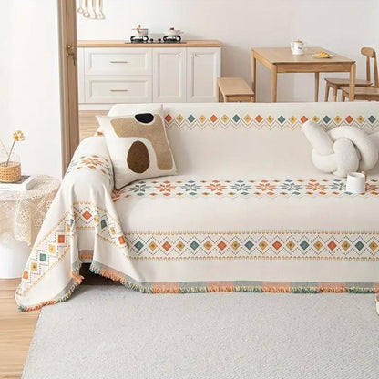 Boho Sofa Cover Stylish Tassel Design with Non‑Slip Protection