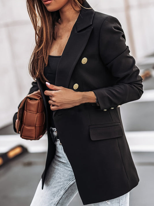 Women's Structured Blazer with Button Details for Autumn Winter Wear