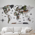 3D Wooden World Map Wall Art with Continents Compass Rose and Sailboats - Image 1