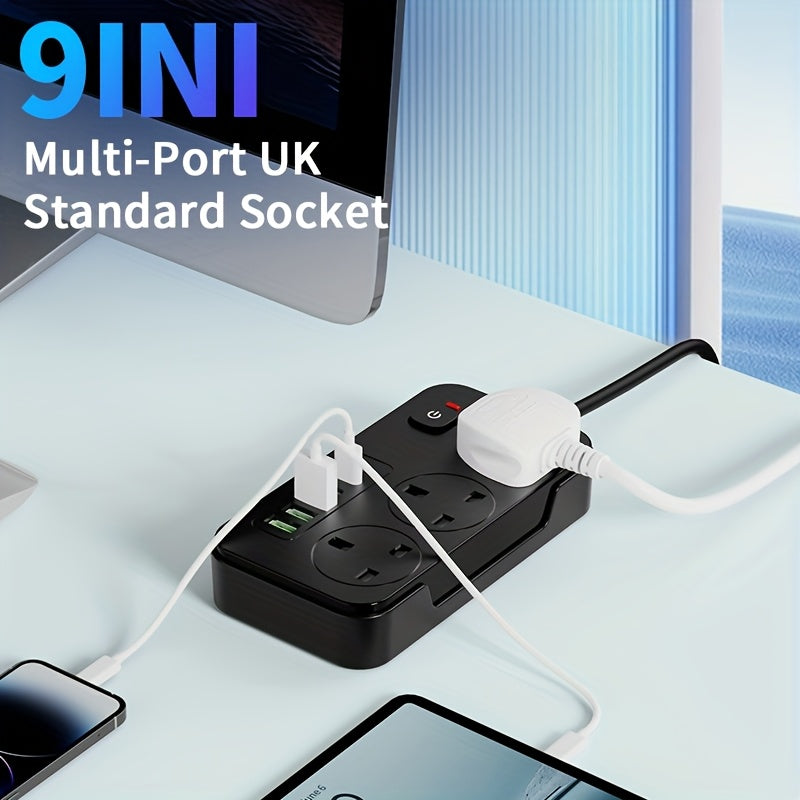 Prodlužovací přívod s 3 zásuvkami, 6 USB porty a 2m prodlužovacím kabelem – 13A
