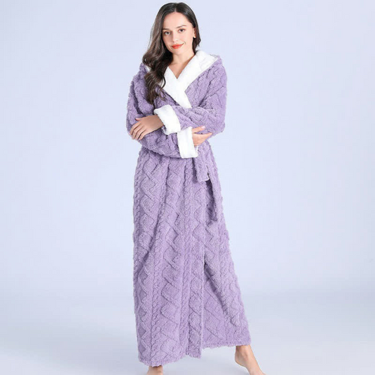 Warm Hooded Robe Windproof Plush Dressing Gown for Home Comfort