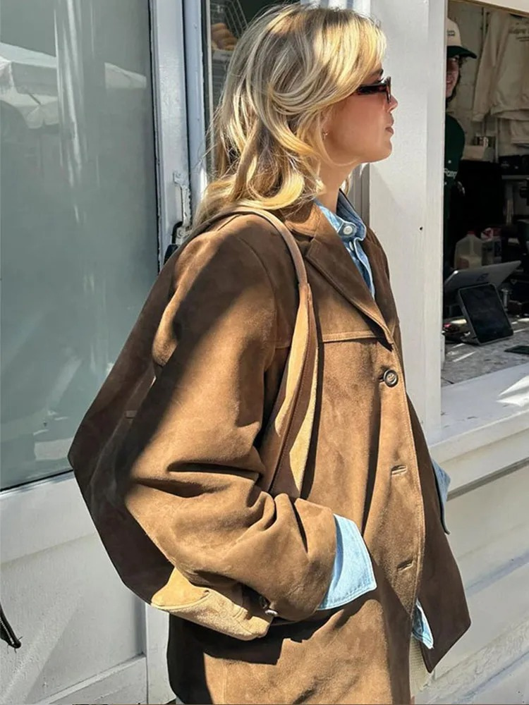 Women’s Trench Coat Oversized Brown Coat with Wide Lapel