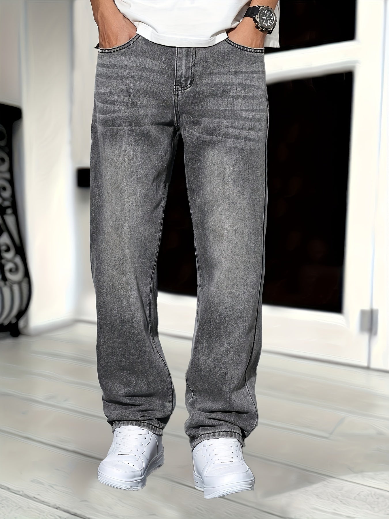 Men's Straight Leg Jeans Classic Versatile Timeless Fit Everyday Look Style
