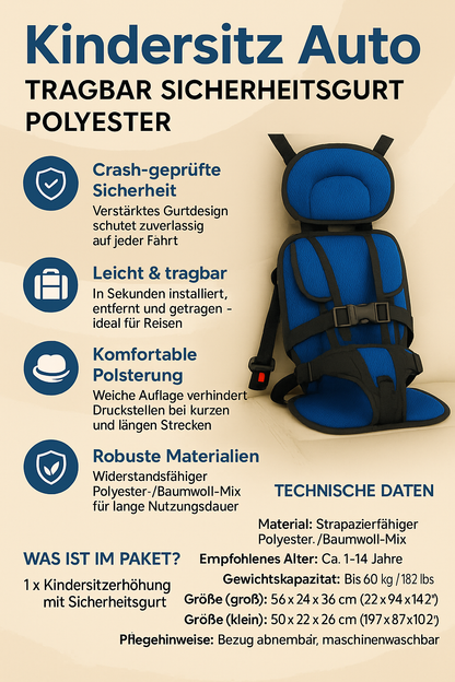 Kids Travel Booster Seat Portable Safety Belt for Car Journeys