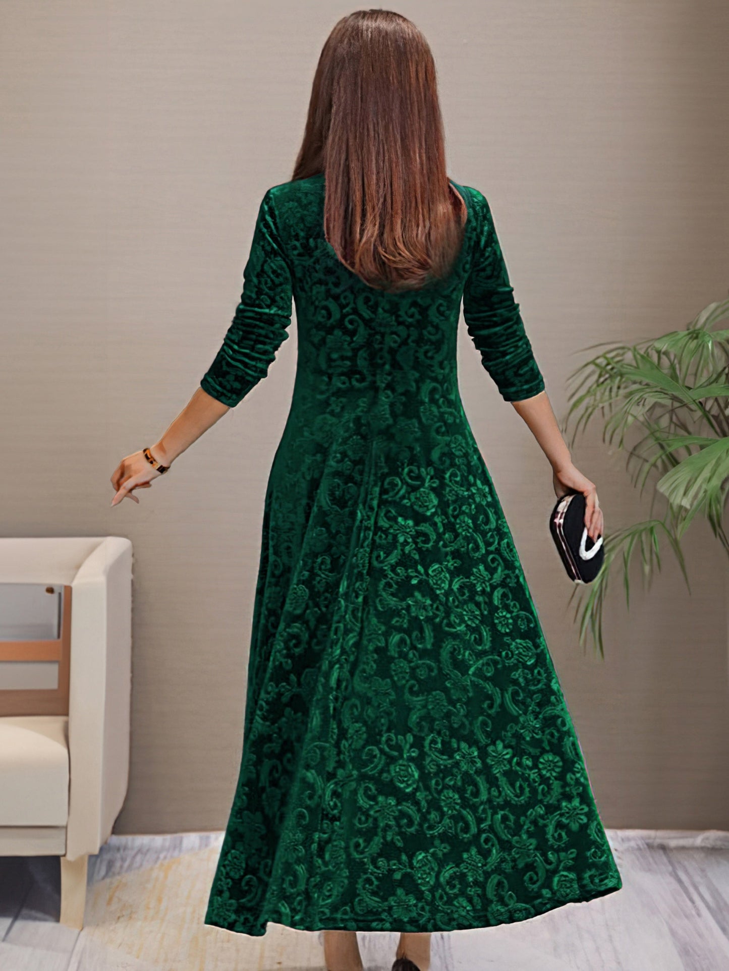 Women’s Floral Formal Dress Plus Size V-Neck Long Sleeve Style