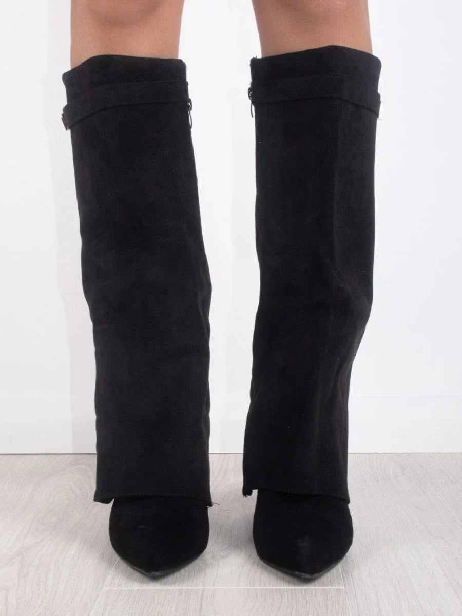 Women's Chic Knee High Boots – Block Heel & Flare Detail