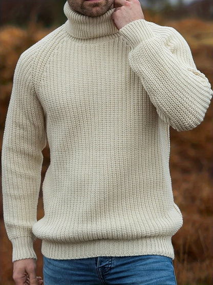 Men’s Beige Turtleneck Jumper Classic Warm Winter Knit