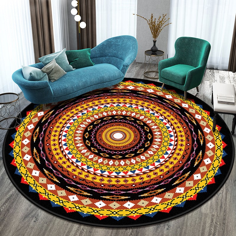 8 Foot Round Area Rug with Geometric Mandala Pattern - Image 3