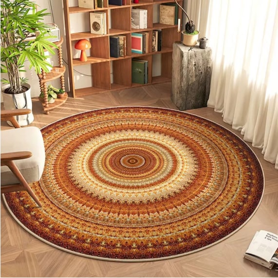 8 Foot Round Area Rug with Geometric Mandala Pattern - Image 4