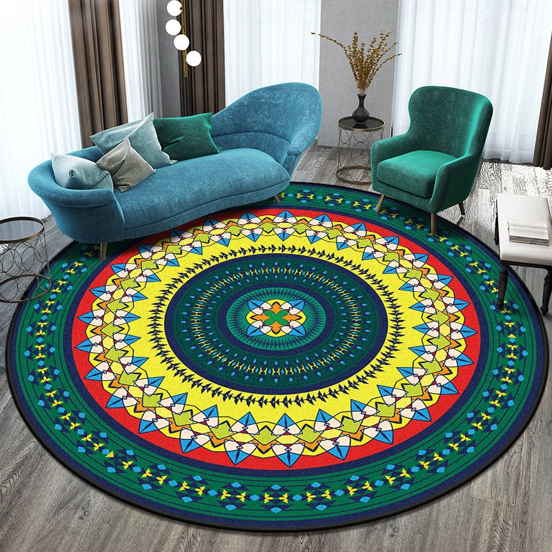 8 Foot Round Area Rug with Geometric Mandala Pattern - Image 5
