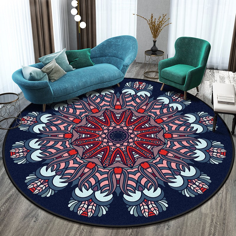 8 Foot Round Area Rug with Geometric Mandala Pattern - Image 6