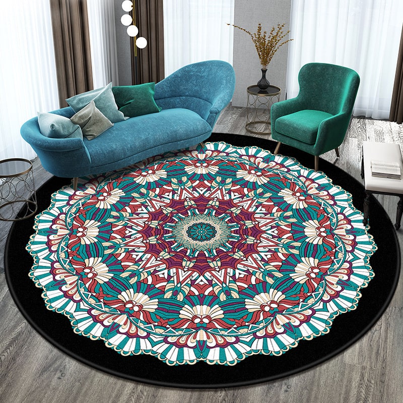 8 Foot Round Area Rug with Geometric Mandala Pattern - Image 7