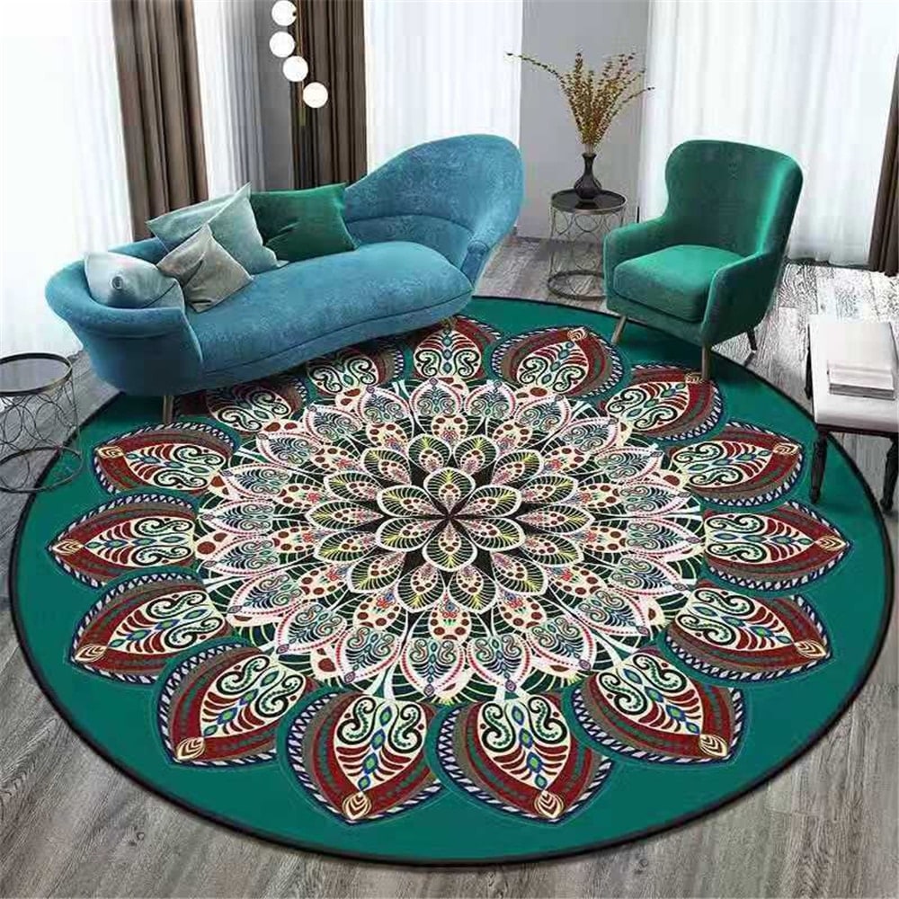 8 Foot Round Area Rug with Geometric Mandala Pattern - Image 8