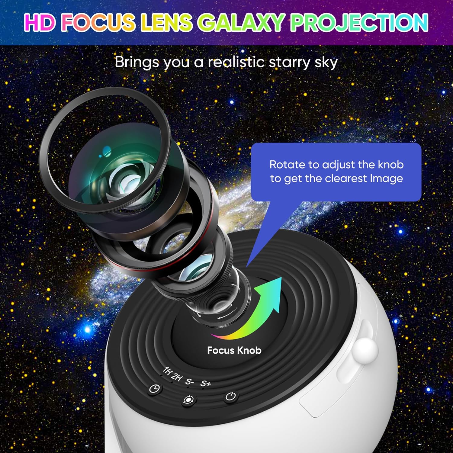 Galaxy Star Projector Light with 360° Rotation and Scene Discs