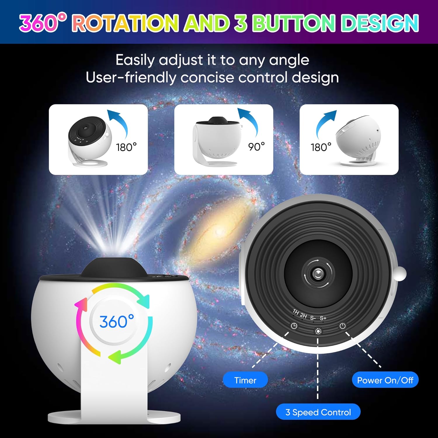 Galaxy Star Projector Light with 360° Rotation and Scene Discs