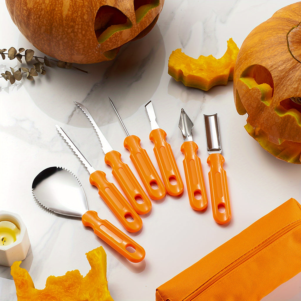 Outils et kit de sculpture de citrouille avec sac de rangement pour fournitures en acier inoxydable et ensemble de couteaux