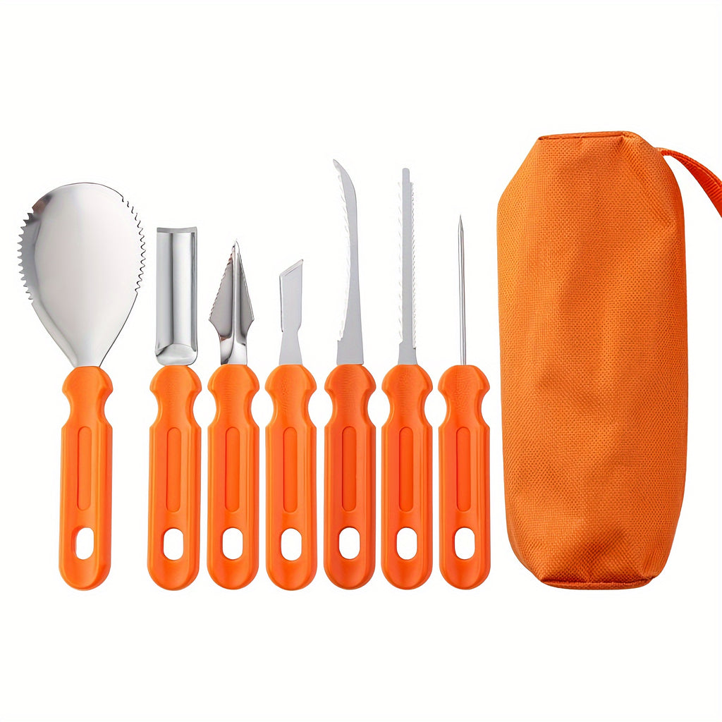Outils et kit de sculpture de citrouille avec sac de rangement pour fournitures en acier inoxydable et ensemble de couteaux
