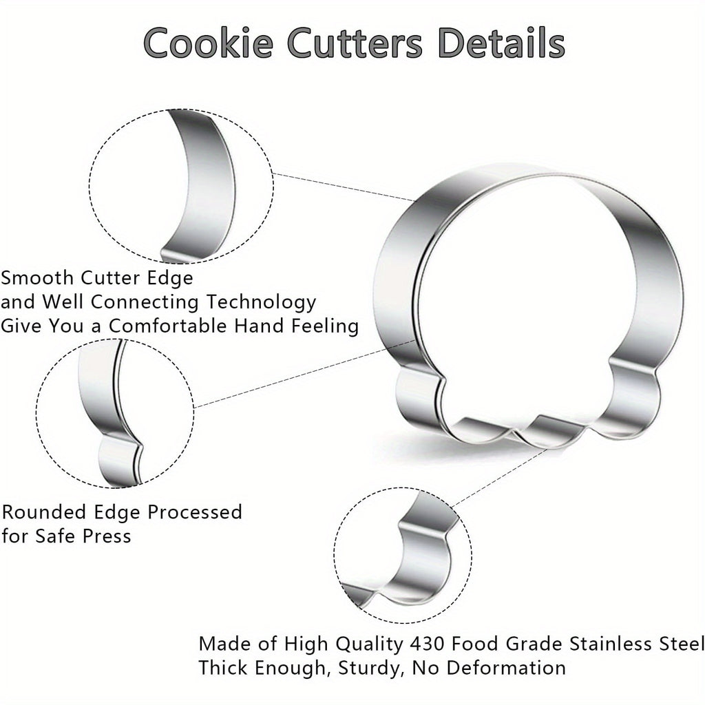Halloween Stainless Steel Cookie Cutters Set with 7 Shapes Including Bat Ghost Pumpkin and Skull