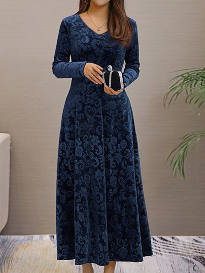 Women’s Floral Formal Dress Plus Size V-Neck Long Sleeve Style