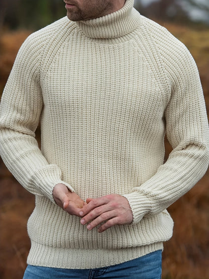 Men’s Beige Turtleneck Jumper Classic Warm Winter Knit