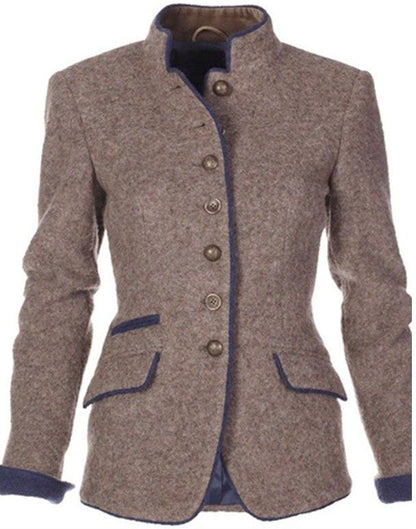 Women's Tailored Winter Jacket Classic High Collar Button Design