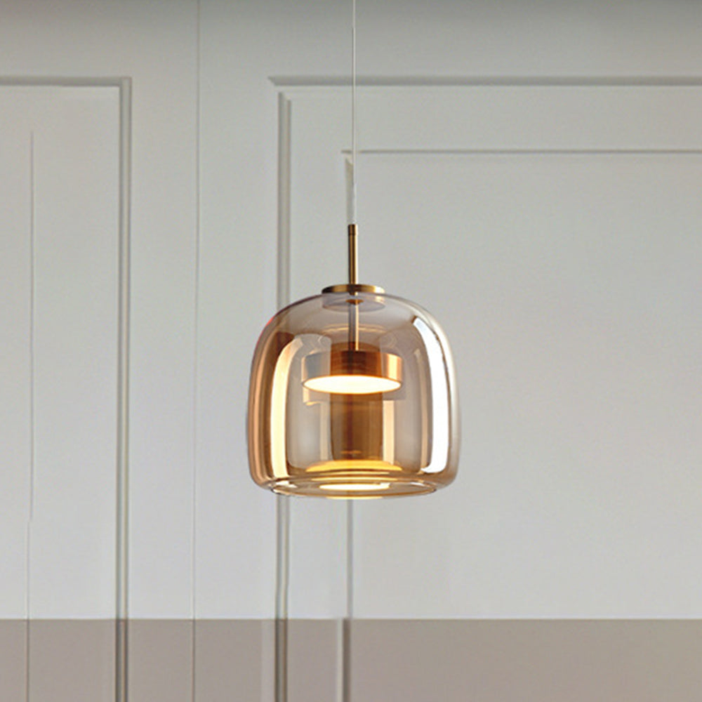Retro Glass Pendant Light Amber Glass with Gold Finish